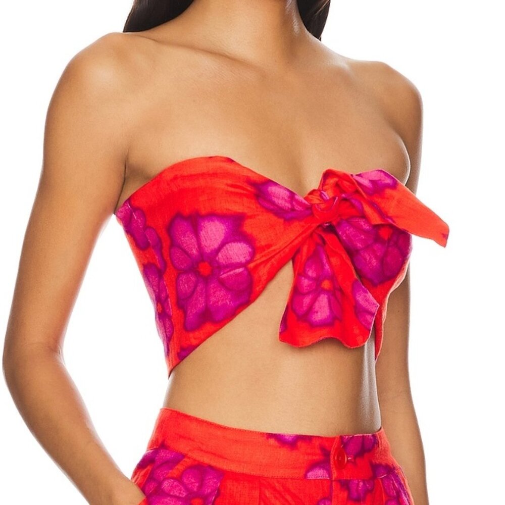 NWT RHODE TONI RED LINEN BANDEAU TOP IN SCARLET BOMBAY PRINT